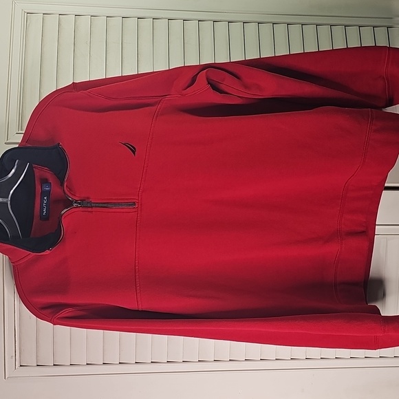 Men's Quarter Zip Pullover Sweatshirt By Nautica Red Blue Size Large - Picture 1 of 7